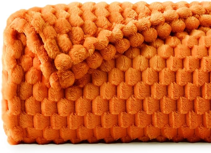 BEDELITE Fall Throw Blanket for Couch & Bed - 3D Jacquard Decorative Orange Blankets, Soft and Cozy Warm Plush Fluffy Fleece Blanket, 50x60Inches