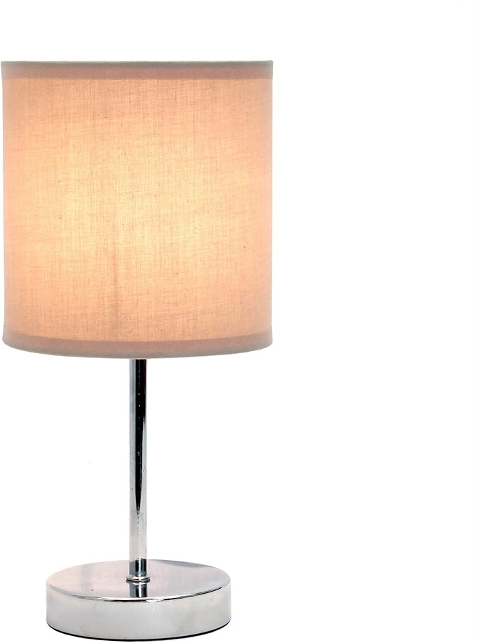 Simple Designs LT2007-GRY Chrome Mini Basic Stick Table Lamp with Fabric Shade, Gray