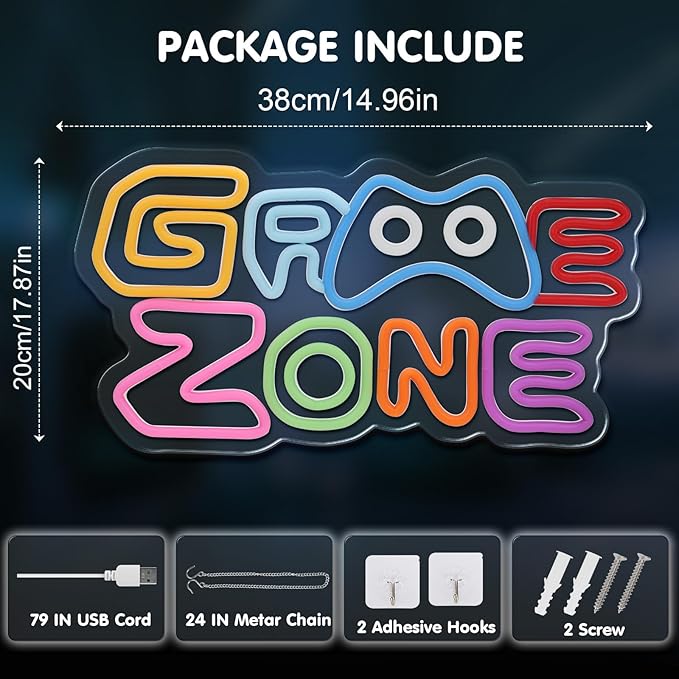 Game Zone Neon Sign for Gamer Room Decor, USB Powered Dimmable Colorful Led Gaming Neon Signs for Boys Room, Teen Room, Wall Decor, Gamer Gifts for Teen, Men, Kids