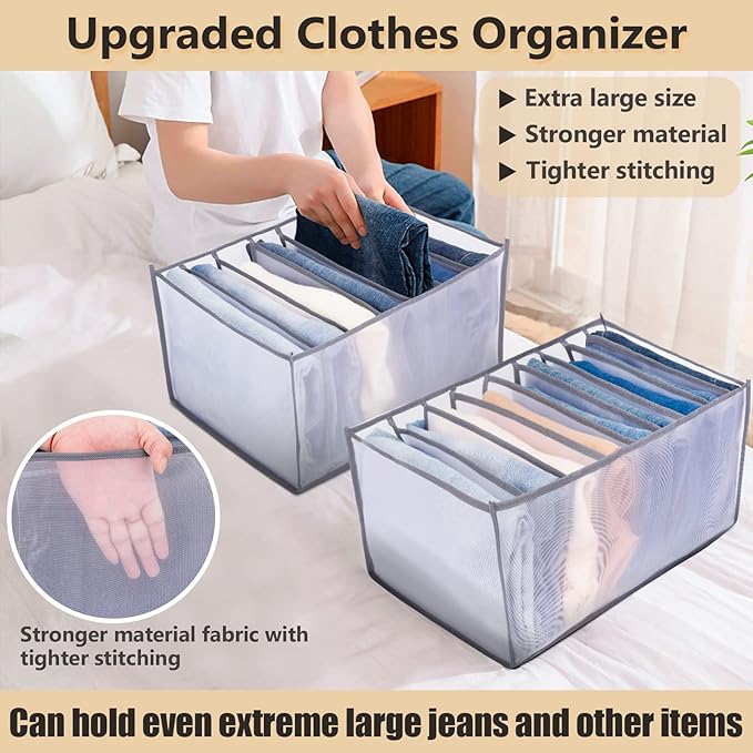 Upgraded Wardrobe Clothes Organizer, TIGARI Drawer Dividers for Clothes, Drawers Organizer for Clothes, Compartment Storage Box for Bedroom Dorm Room(Gray, 9 Grids)