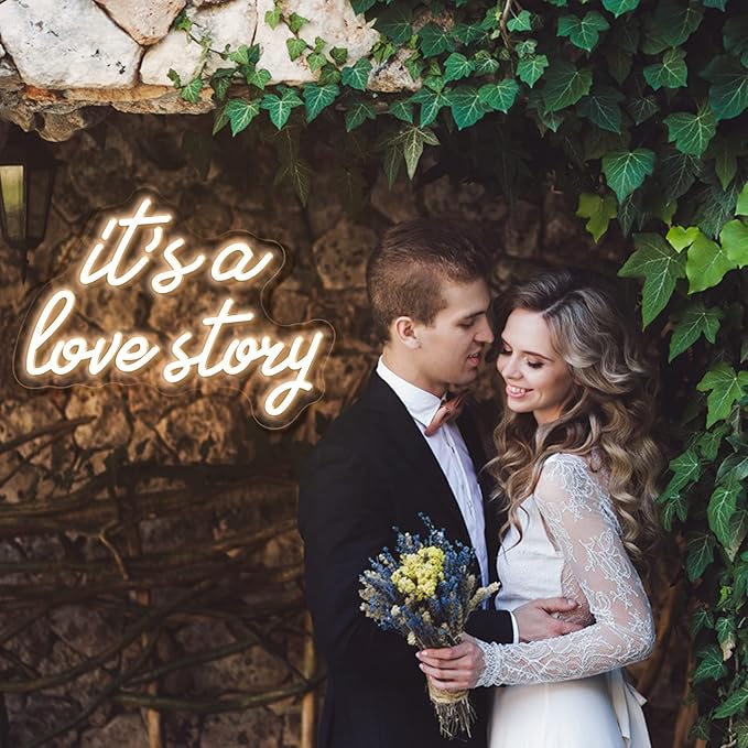Its a Love Story Neon Sign, white USB Led Light Up Signs for Bedroom Aesthetic Birthday Wedding Party Gift Boyfriend Girlfriend Lover Women Men Room Bathroom Decoration Gift, 15.7 x 11.8 Inch