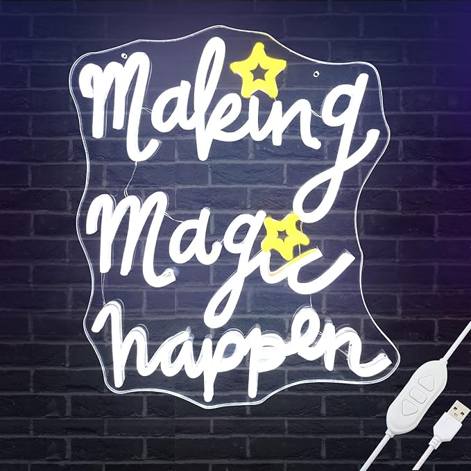 Making Magic Happen Neon Signs for Wall Decor, Inspiring Quotes Encouraging Sayings Wall Art, Bright Dimmable Led Light Sign for Game Room Bedroom Birthday Party Gifts Man Cave Living Room Kids