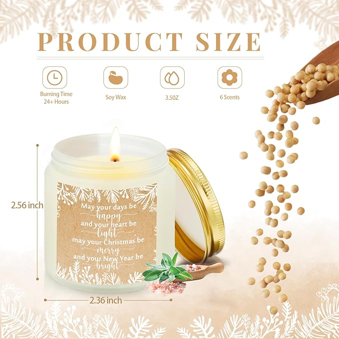 MTLEE 10 Pcs Christmas Soy Wax Candle 3.5 oz Christmas Scented Jar Bright New Year Heart Thank You Gift Light Candle Happy Candles Holiday Gift for Family Nurse Coworker Employee(Sweet Flavor)