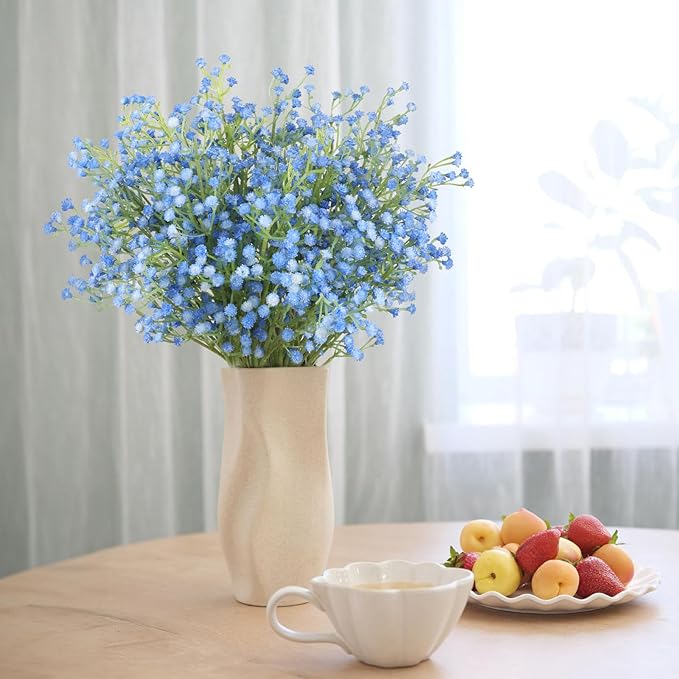 N&T NIETING Babys Breath Artificial Flowers Bulk, 30Pcs Fake Gypsophila Plants Artificial Baby Breath Flowers for Wedding Bouquets Party Home Garden Decoration, Blue