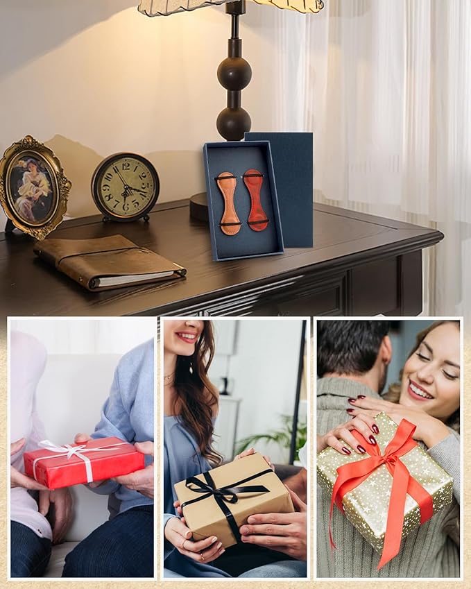 2Pcs Magnetic Leather Bookmarks with Gift Box, Vintage Faux Leather Book Mark, Double-Sided Magnetic Bookmarks Supplies Gift for Men&Women Read Book Lovers (Red + Brown)