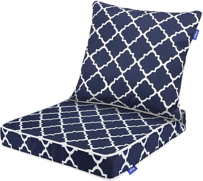 Deep Seat Cushions, Outdoor Cushions, Patio Furniture Cushions, Deep Seat & Back Cushion Patio Cushions with Rmoveable Cover for Backyard Couch Sofa Fade Resistant (22x22x3 in, Blue Plaid)