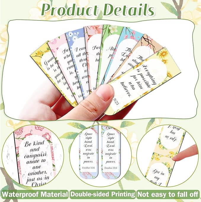 100 Pack Flower Bible Magnetic Bookmarks Christian Magnet Bookmark Clips for Women Men Book Lovers Bible Page Markers for Teachers Students Reading School Office Home, Printing on 2 Side