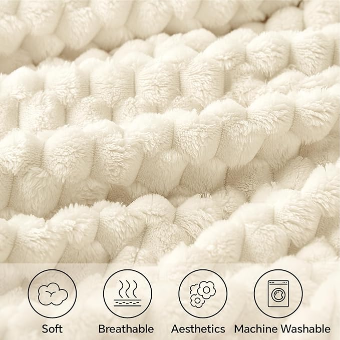 BEDELITE Fleece Blanket - 3D Jacquard Decorative Cream Throw Blankets for Couch & Bed, Soft and Cozy Warm Plush Fluffy Blanket All Seasons Suitable, 50x60Inches