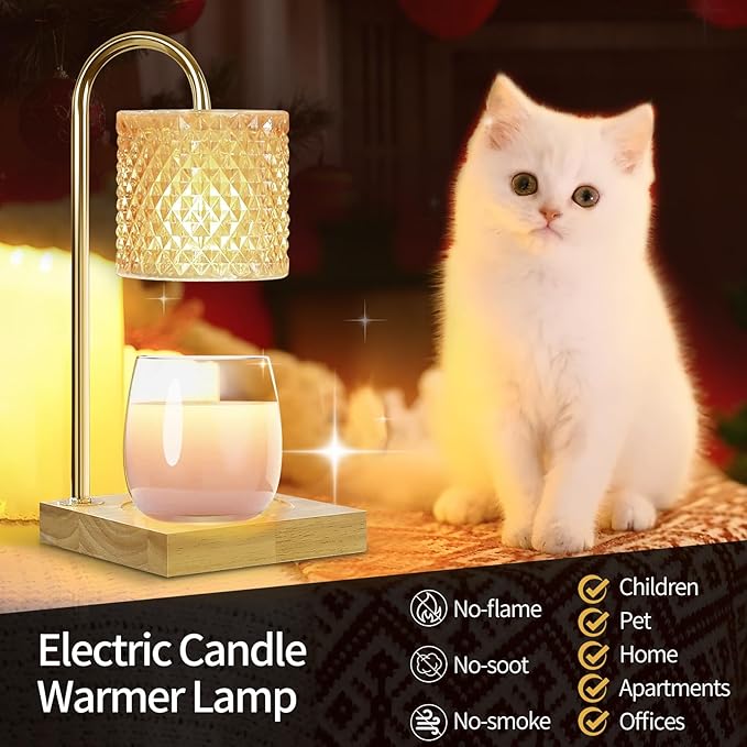 Candle Warmer Lamp, Candle Lamp Wax Warmer Heating, Timer & Dimmer 7-Levels, Fits Cup Jar Candle, Top Melting, Crystal Heater Lamp for Scented Wax, Elegant Home Decor, Amber Glass
