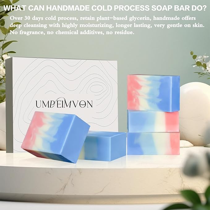 5 Pack Marseille Soap Natural Handmade Soap Bar Cold Process, Unscented Olive Oil Soap Ideal for Face, Body and Shave, Infused 72% Olive and 18% Coconut Oil, Moisturize and Soften Skin, 3.53 oz