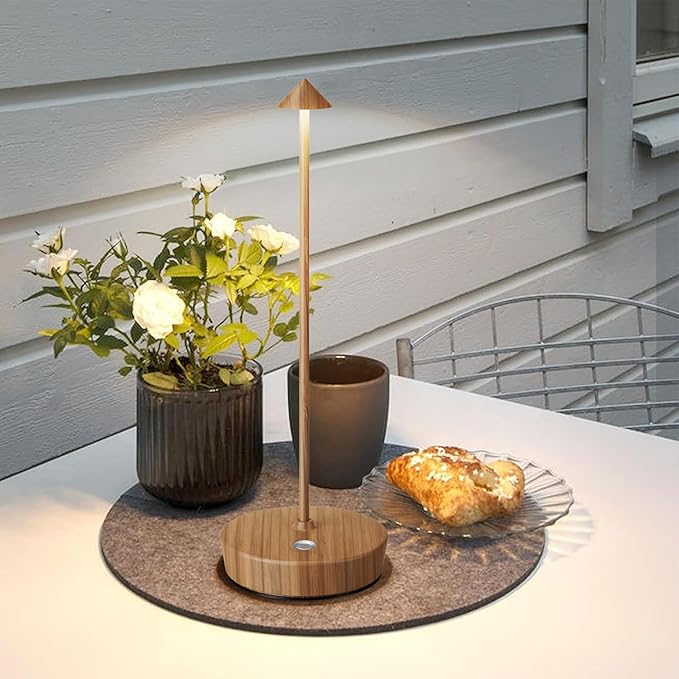 Set of 2 Rechargeable Cordless Table Lamp,6000mAh LED Battery Operated Desk Lamp Touch 3 Color Dimming Portable Outdoor Waterproof Table Light for Patio/Restaurant/Dining/Home (Light woodgrain)