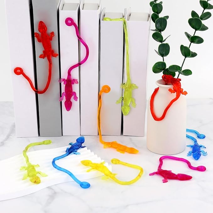 24PCS Stretchy Sticky Lizards, Rubbery Lizards Toys for Kids, Colorful Sticky Geckos for Party Favors Goodie Bags Stuffers Pinata Filler, Reptile Toys for Children Gift Students Rewards