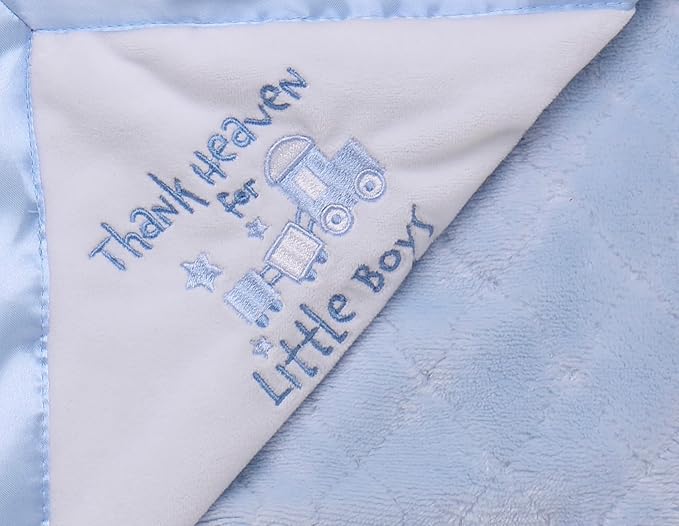 Little Me 2-Ply Baby Blanket with Thank Heaven for Little Boys Embroidery and Satin (Blue, 30 in. x 40 in.)
