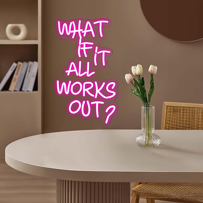 What If It All Works Out Neon Sign, USB Powered Dimmable LED Dreamer Decor, For Office Bedroom Game Room Reading Room Dreamer Provide Inspiration Motivational Neon Light Wall Decor(16.1*10.8in)