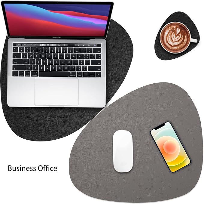 Myir JUN Placemats, Dual-Sided Placemats Waterproof Faux Leather Placemats Set of 6 Place Mats and Coasters Non-Slip Washable Table Mats for Dining Table (Gray Black, Set of 6)