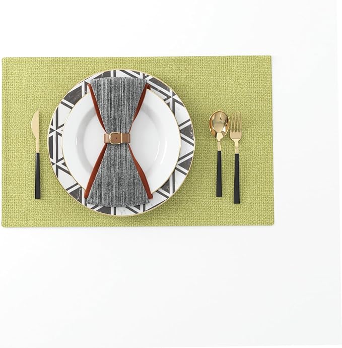 Set of 4,Soft Caddice Faux Linen 2 Side Place Mats Heat Resistant Dining Table Place Mats Kitchen Table Mats 12 x 18 Green