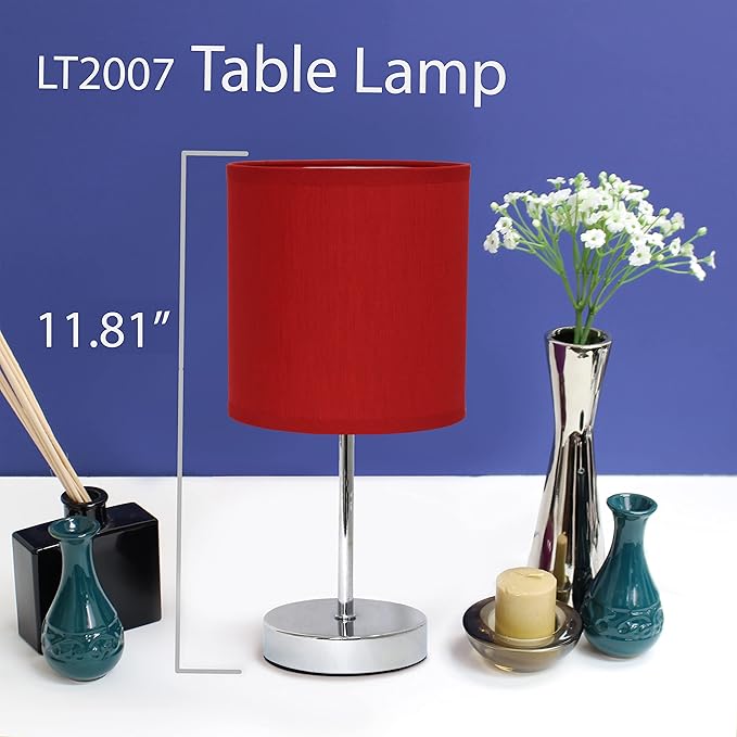 Simple Designs LT2007-RED-LB Basic Chrome Mini Table Lamp for Living Room, Nightstand, Desk, Countertop, Red, with Feit LED Bulb Included