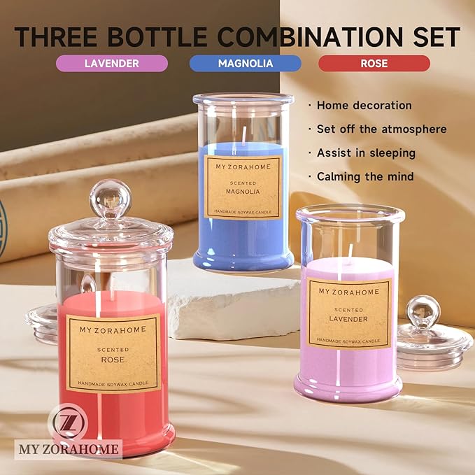 Bottle Shape Soy Wax Candle, Aromatherapy Candles for Home Scented or As a Birthday/Holiday Gift for Your Lover(3.5OZ/24Hours Burning)(Scents Rose + Magnolia + Lavender)