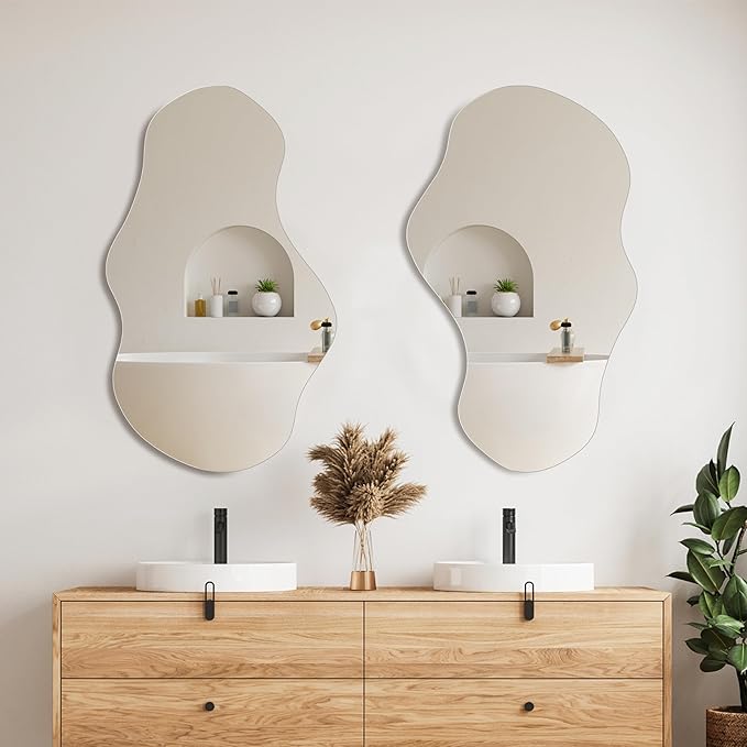 PERFNIQUE Irregular Wall Mirror Asymmetrical Mirror, 35''x21'' Decorative Modern Mirrors for Bathroom Bedroom Living Room Entryway, Cloud Frameless Mirror, Wall Mounted (35''x21'', Cloud)