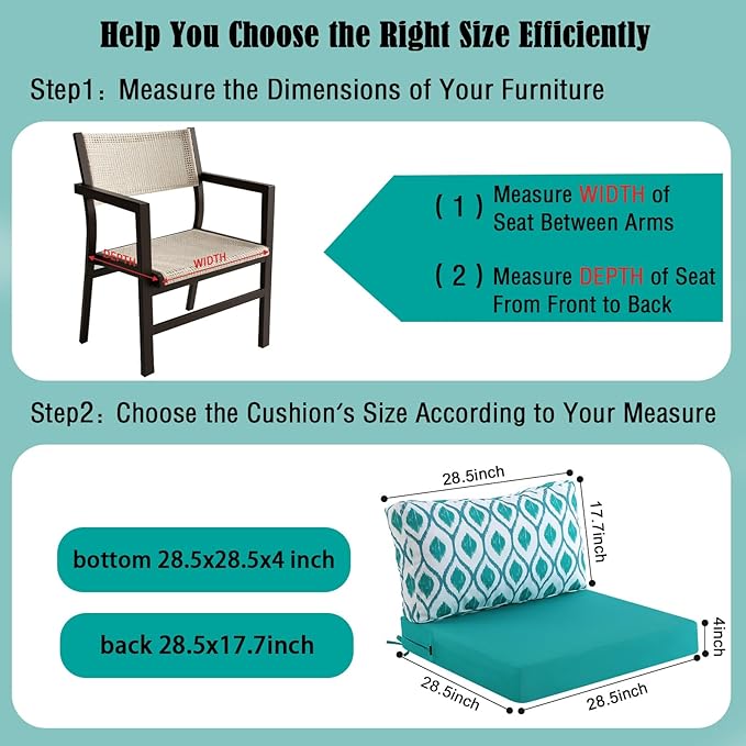 idee-home Outdoor Cushions for Patio Furniture, Outdoor Seat Cushion, Waterproof Hampton Bay Deep Seat Replacement Couch Chair Cushions for Garden Lawn Backyard Deck, 28.5 x 28.5 Peacock Blue Pattern