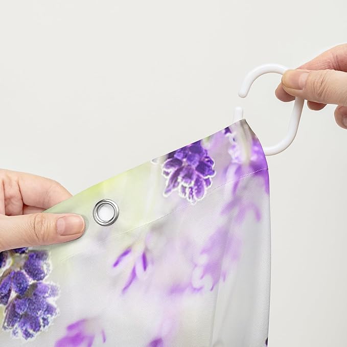 AILONEN Cartoon Frog Shower Curtain, Cute Green Frog Shower Curtain Set with Hooks for Kids Boys Girls,Purple Flowers Tropical Amphibian Waterproof Fabric Shower Curtain for Bathroom,36" W*72" H