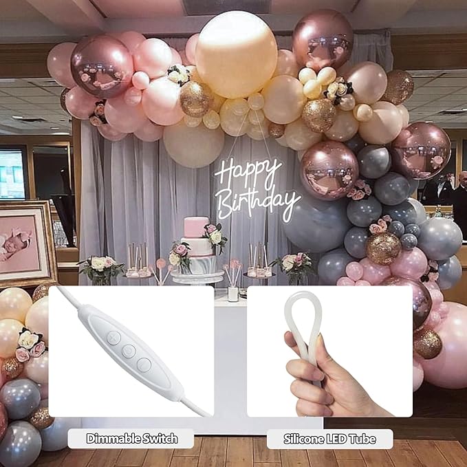 Happy Birthday Neon Sign for Wall Decor, White LED Neon Light Signs, Dimmable Art Decoration Happy Birthday Neon Light Sign for All Birthday Party Decoration 15.7×13 Inch