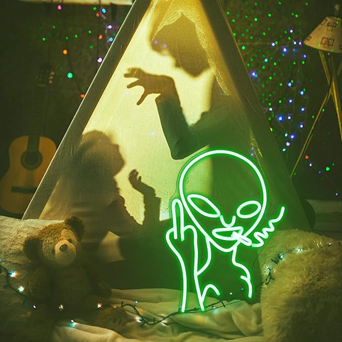 Green Alien LED Neon Signs for Wall Decor ,Shop Bar Pub Man Cave Game Room Decor,Hip Hop Party Signs For Green Bedroom Wall Decor ,Birthday Party , Funky Aesthetic Room Decor