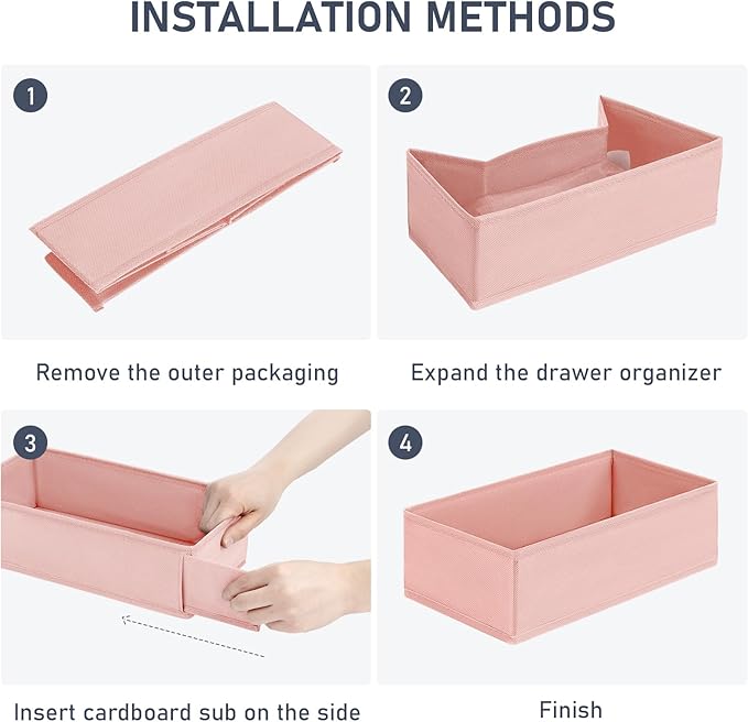 DIMJ Drawer Organizer Clothes - Underwear Organizer Closet Organizers and Storage Box Dresser Organizer,Drawer Dividers for Baby Clothes,Bra,Socks, Belt, Tie, Set of 6,Pink