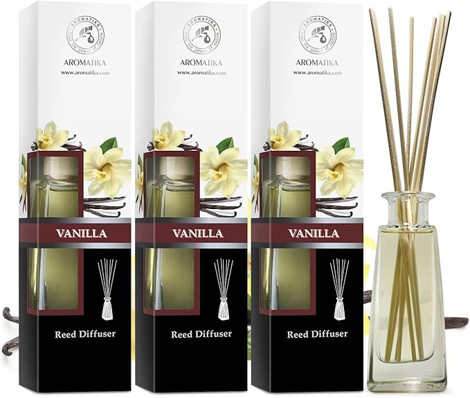 Reed Diffuser with Natural Essential Oil Vanilla 3 x 3.4 Fl Oz(100ml) - Scented Reed Diffuser - Gift Set with Bamboo Sticks - Best for Aromatherapy - SPA - Home - Office - Fitness Club