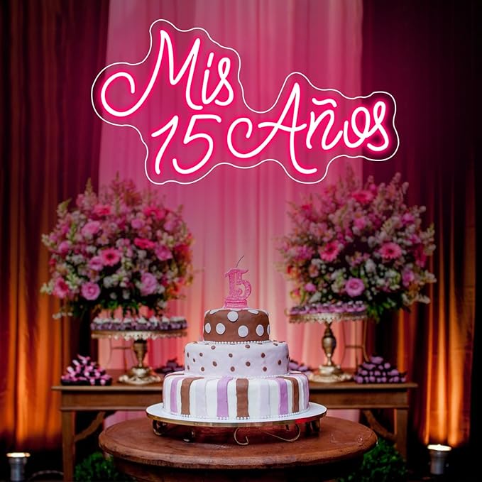 Mis 15 Años Neon Sign for Wall Decor, 15th Birthday Party Led Neon Light, USB Powered with Dimmer Switch Neon Lights for Mis Quince Party Decor,Sweet 15 Quinceanera Party Sign,Gifts for Lover