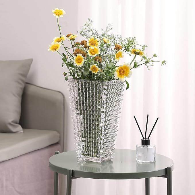 MCMCNCUIU Crystal Vase, Large Crystal Vases for Flowers, Large Flower Vase, Modern Clear Vases for Living Room, Bedroom, Kitchen, Dining Table, Mantle, Wedding, 11 Inches