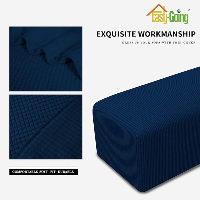 Easy-Going Stretch Ottoman Cover Folding Storage Stool Furniture Protector Soft Rectangle slipcover with Elastic Bottom(Ottoman X-Large,Navy)