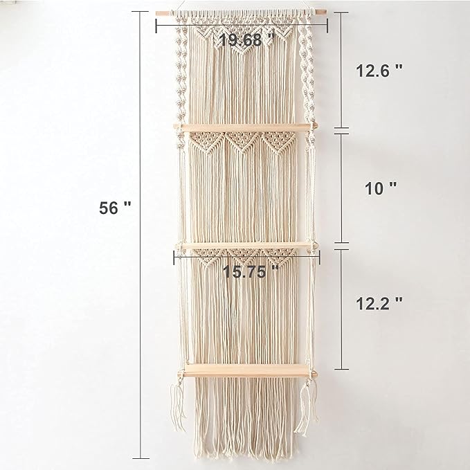 ELASAD Macrame Wall Hanging Plant Shelf, 3-Tier Macrame Shelves Boho Bathroom Shelf, Handmade Boho Floating Shelves for Plants and Decor