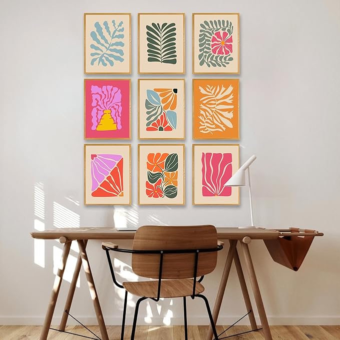 Abstract Botanical Prints Set of 9, Colorful Eclectic Gallery Wall Art Wavy Flower Floral Plant Wall Decor, Aesthetic Bedroom Decor Canvas Artwork Painting, Maximalist Art Prints & Posters for Boho