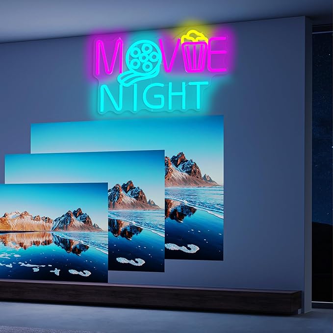 Neon Sign Cinema Led Neon Light Dimmable Popcorn Paper Box Neon Sign for Wall Decor Movie Theater Lights Movie Room Light Up Sign for Film Room Cinema Party Birthday Gift