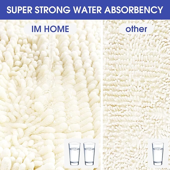 ACCUMTEK Striped Ice Cream Bathroom Rug Set 3 Pieces Ultra Soft, Non Slip Chenille Toilet Mat, Absorbent Plush Shaggy Bath Mats for Bathroom, Bedroom, Kitchen