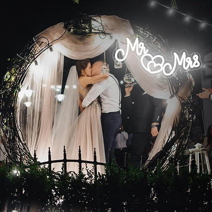 Mr and Mrs Neon Sign for Wall Decor,Neon Wedding Signs for Reception,Mr and Mrs Sign for Wedding Decorations,Wedding neon sign for Engagement Party,Anniversary,Valentine's Day,15.7 * 8.7 inch(D251)