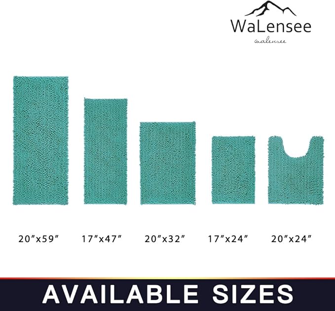 Walensee Bathroom Contour Rug Non Slip Toilet U Shaped Bath Mat (20x24, Turquoise) Water Absorbent Super Soft Shaggy Chenille Machine Washable Dry Extra Thick Perfect Absorbant Best Plush Carpet