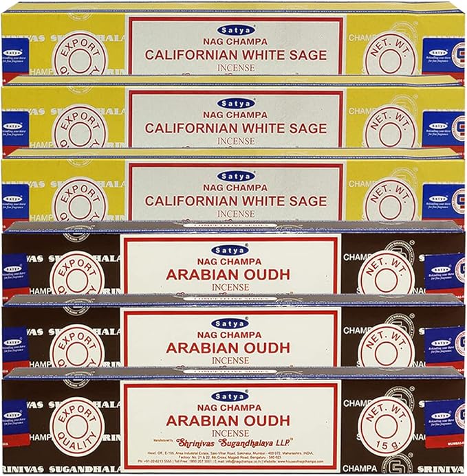 White Sage Arabian Oudh Incense Sticks & Holder Bundle Variety Pack from House of Nag Champa Incense Sticks and Trumiri