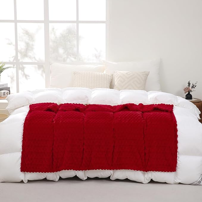 Red Throw Blanket 50"×70" inches Gifts for Mom Fuzzy 3D Jacquard Decorative Flannel Fleece Super Soft Plush Cozy Blanket for Couch Sofa Chair Lightweight