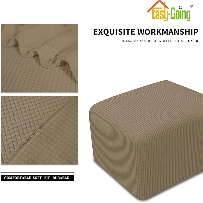 Easy-Going Stretch Square Ottoman Cover Folding Storage Stool Furniture Protector Soft Slipcover with Elastic Bottom (15x15x15inch, Tan)