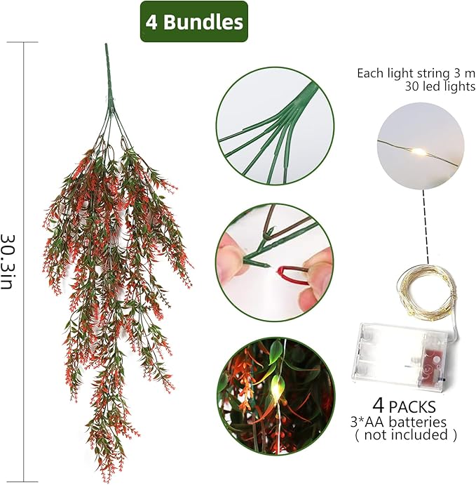 RECUTMS Hanging Fall Flowers Artificial for Outdoors Basket Large Winter Fake Lavender Lights (Orange)