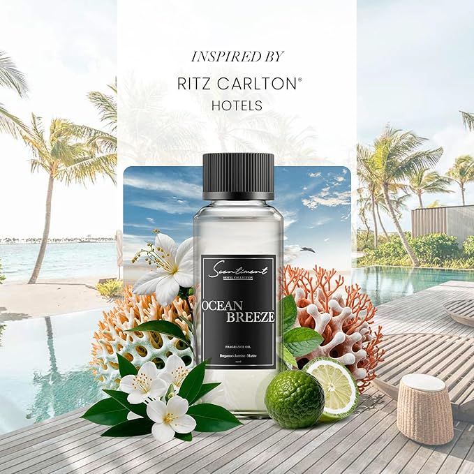 Ocean Breeze Hotel Diffuser Oil | Inspired by Ritz-Carlton® Hotels' Lobby Scent | Luxurious Scent with Notes of Bergamot, Lemon, Jasmine with Marine & Amber (20ml)