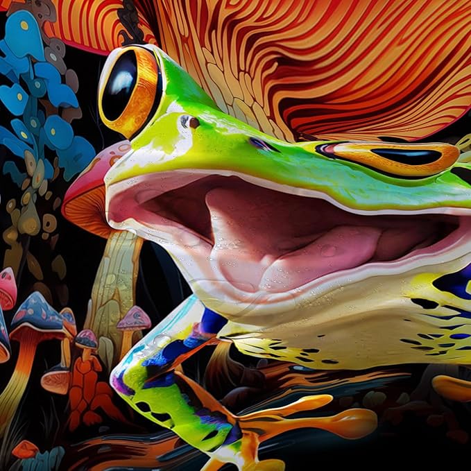 AILONEN Cartoon Tree Frog Shower Curtain,Magic Mushroom Shower Curtain Set for Bathroom for Kids Girls,Boho Style Waterproof Bath Curtain,Tropical Amphibian Bathroom Curtain with Hooks, 48" W*72" H
