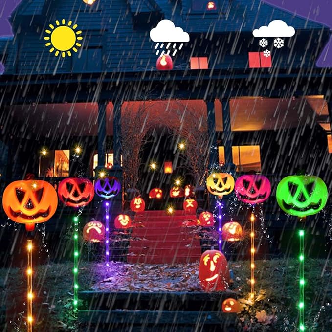 Homeleo Set of 6 Solar Pumpkin Pathway Lights for Halloween Decorations Outdoor, Color Changing Outdoor Lights, Light up Jack O Lantern Pumpkins Party Porch Yard HLD578