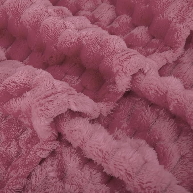 Dusty Pink Throw Blanket 60"×80" inches Gifts for Mom Fuzzy 3D Jacquard Decorative Flannel Fleece Super Soft Plush Cozy Blanket for Couch Sofa Chair Lightweight