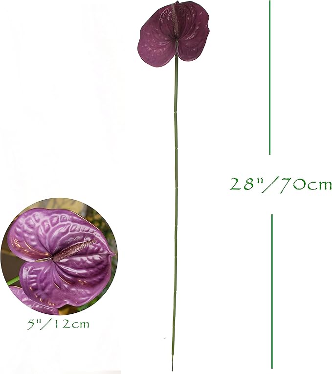 10pcs Artificial Anthurium,28 Inch Faux Tropical Plants Tailflowers,Realistic Flamingo Flower for Home Decor Centerpiece Wedding Bouquet Bonsai,Purple