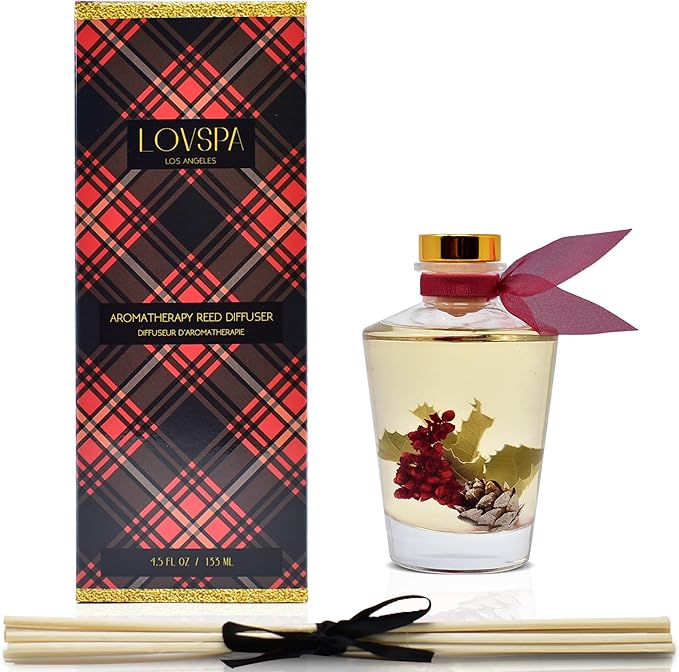 LOVSPA Holiday Reed Diffuser Set – Festive Christmas Scent Diffuser with Natural Botanicals - Non-Toxic Oil Reed Diffuser - Made in The USA
