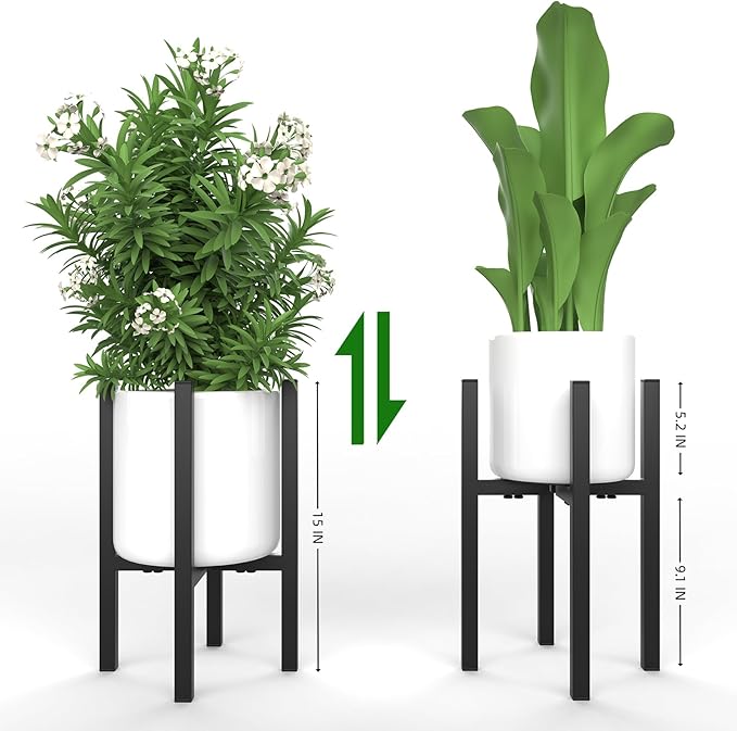 1 Pack Adjustable Plant Stands Indoor outdoor - Heavy Duty Metal plant holder Rust-Resistant, 6 to 11.8 Inch Adjustable Mid-Century flower stand, Fits Many Size Pots, Holds over 150 lbs,Black