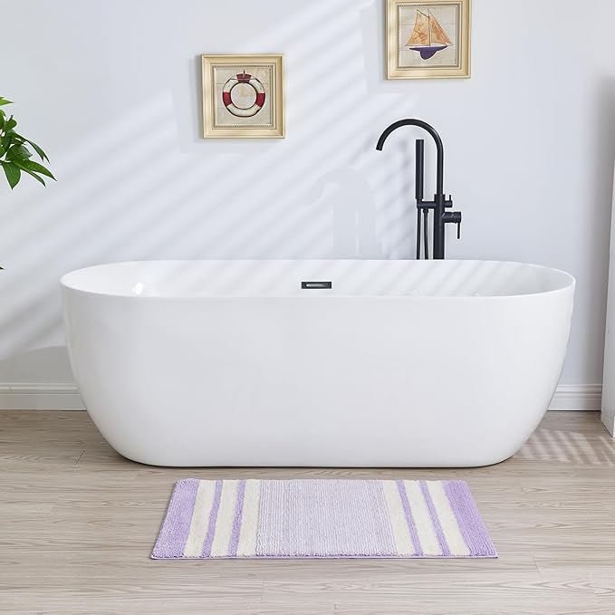 CozeCube Purple Striped Bath mats for Bathroom Non Slip, Fluffy Absorbent Microfiber Bath mat Washable, Aesthetic Bathroom Rugs, Cute Bath mat for Sink, 24" x 16"